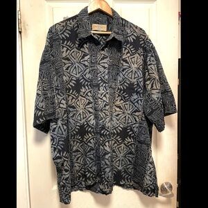 Vintage JOHARI WEST Men's 4XL 100% Cotton Geometric Hawaiian Shirt Mended GUC